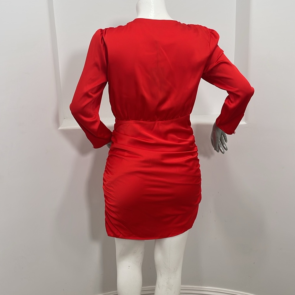 Future Collective Holiday Long Sleeve Rosette Mini Red Dress Size Various - Picture 4 of 13